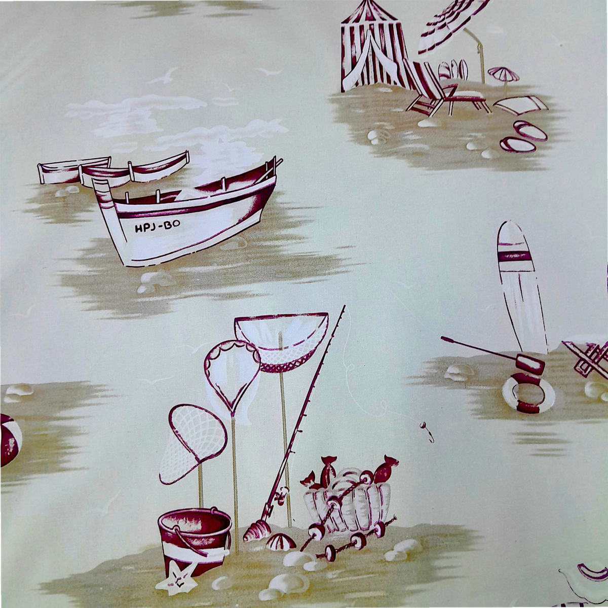 MSR Printed Cotton Fabric Printed Cotton Fabric Boats and Beige 140 cm