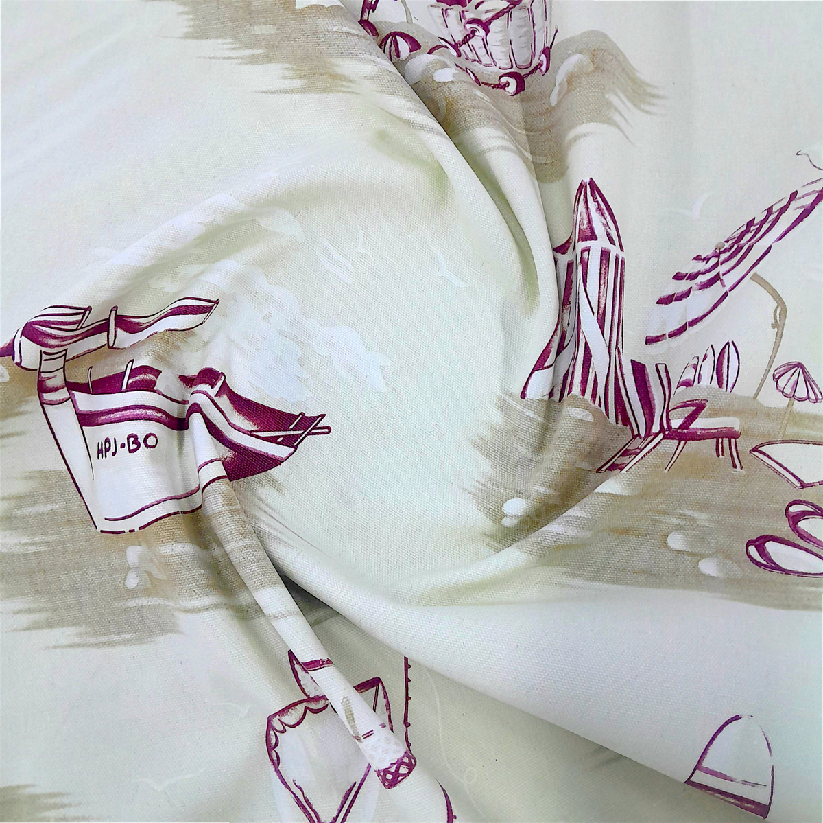 Printed Cotton Fabric Boats and Beige 140 cm - MHC World