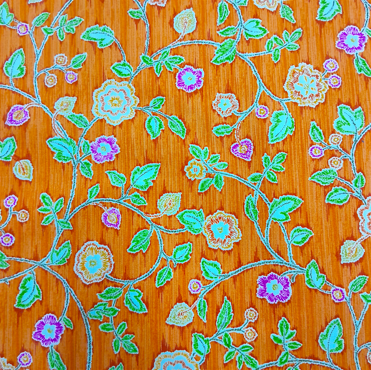 MSR Printed Cotton Fabric Printed Cotton Fabric Orange Embroided Floral Fabric 140 cm