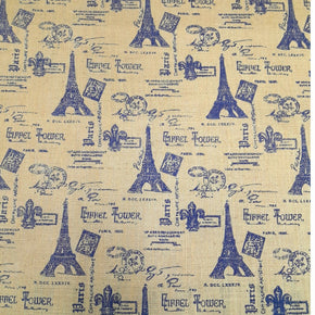 Printed Hessian Eiffel Tower Navy Blue 140cm