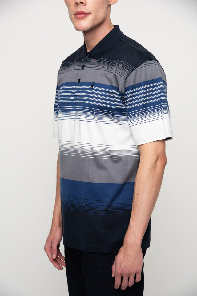 Polo Double Mercerised Stripe Golfer Navy