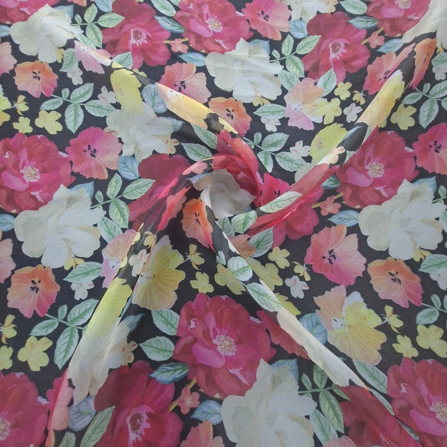 ORGANDY Dress Fabrics Black/Yellow Printed Organdy Fabric Floral m 150cm