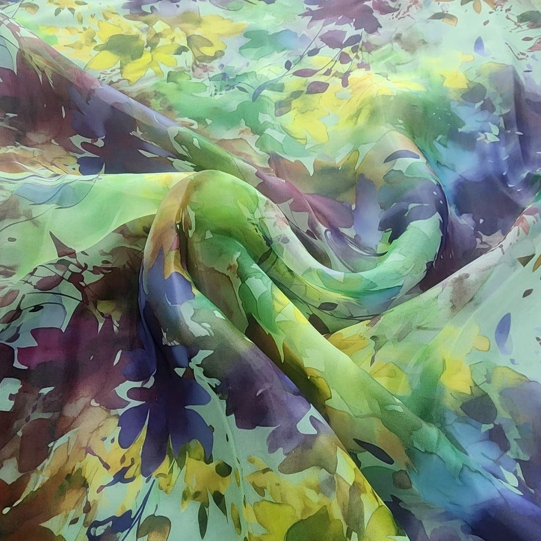 ORGANDY Dress Fabrics Green/Yellow Printed Satin Organdy Fabric150cm (7562664575065)