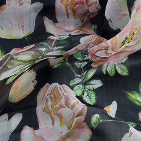 ORGANDY Dress Fabrics Printed Organdy Fabric Floral Black 150cm (7309237682265)