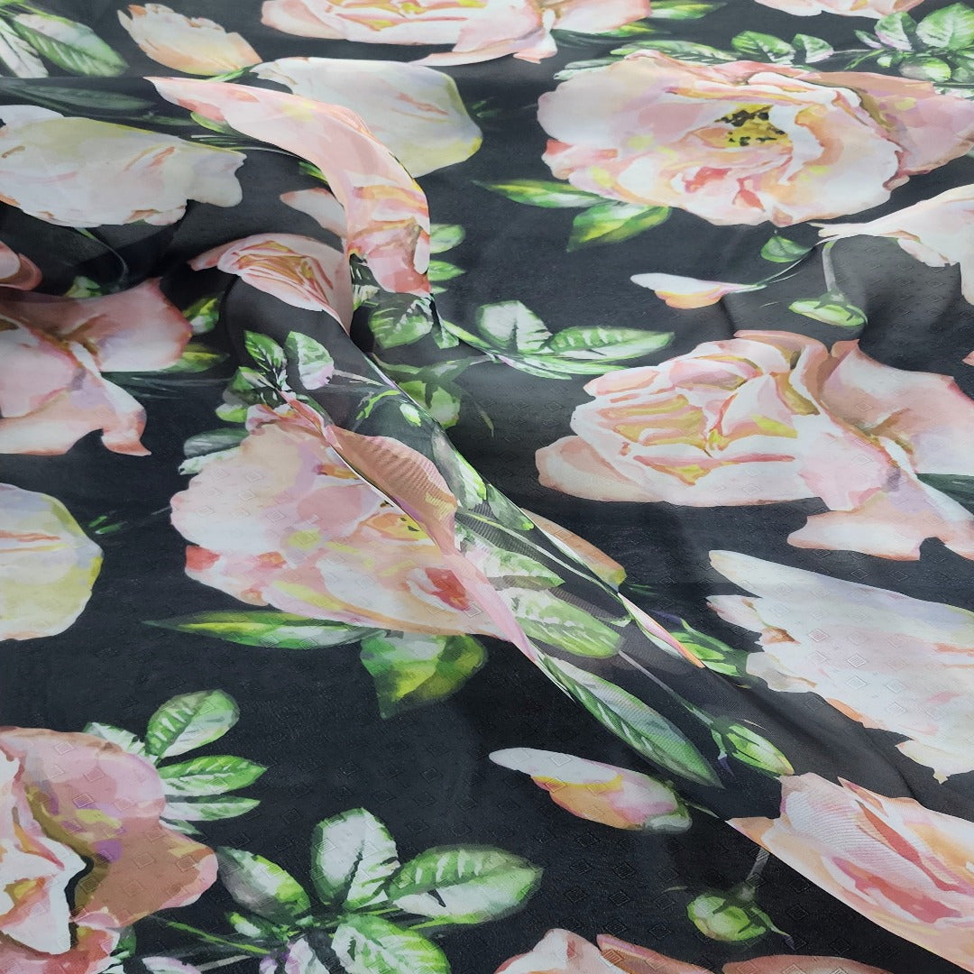 ORGANDY Dress Fabrics Printed Organdy Fabric Floral Black 150cm (7309237682265)