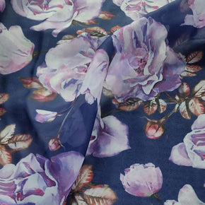 ORGANDY Dress Fabrics Printed Organdy Fabric Floral Navy blue 150cm (7309237190745)