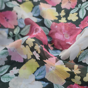 ORGANDY Dress Fabrics Printed Organdy Fabric Green/Pink Floral 150cm (7309243678809)