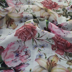 ORGANDY Dress Fabrics Printed Organdy Fabric White Floral 150cm (7309241876569)