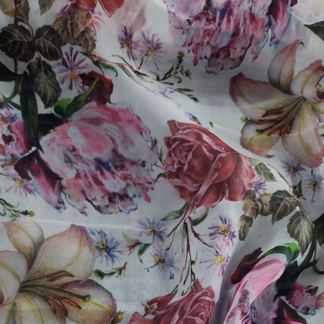 ORGANDY Dress Fabrics Printed Organdy Fabric White Floral 150cm (7309241876569)
