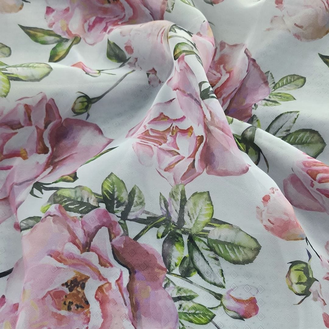 ORGANDY Dress Fabrics Printed Organdy Fabric White Rose 150m (7309240696921)