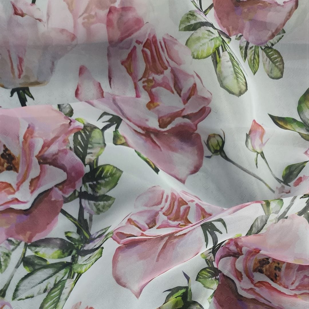 ORGANDY Dress Fabrics Printed Organdy Fabric White Rose 150m (7309240696921)