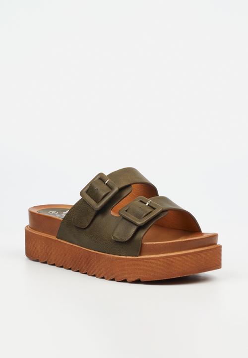 Butterfly Feet Patos 3 two Strap Slide - Olive (8007037485145)