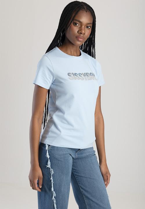 Sissy Boy Regular Fit Top With Denim And Bling Logo - Pale Blue