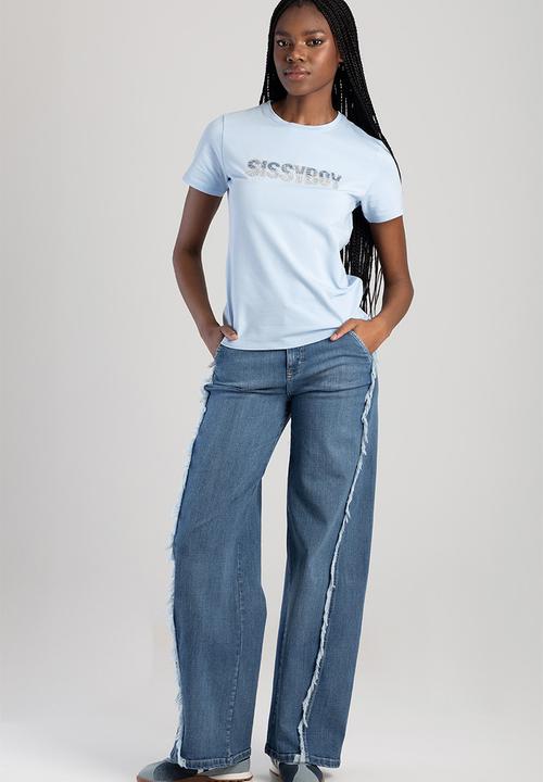 Sissy Boy Regular Fit Top With Denim And Bling Logo - Pale Blue (8011062247513)