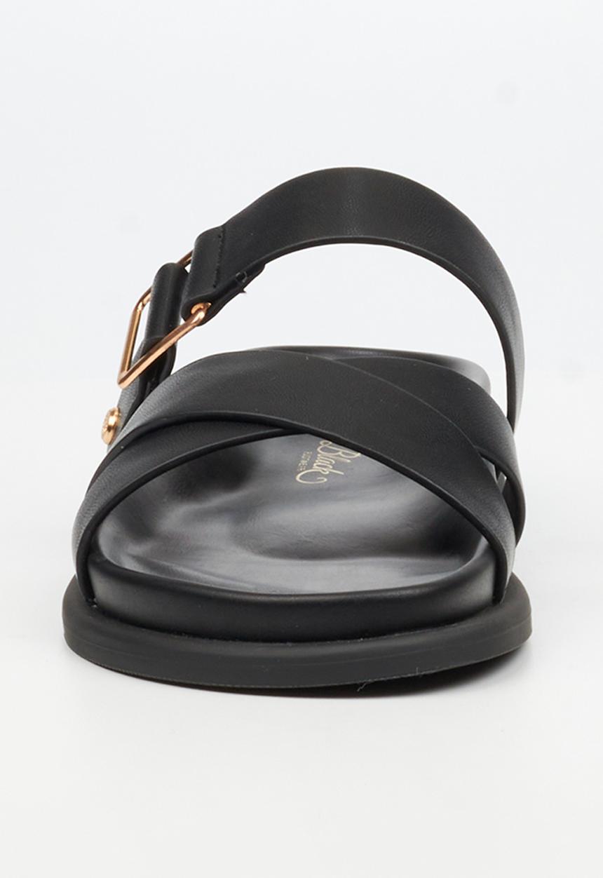 Miss Black Ladies Polpetta 9 Multi-Strap Buckle Sandal-Black