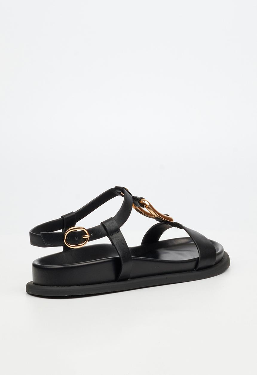 Miss Black Polpetta 4 Gold Trim Sandal-Black