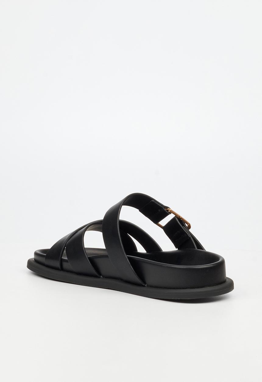 Miss Black Ladies Polpetta 9 Multi-Strap Buckle Sandal-Black