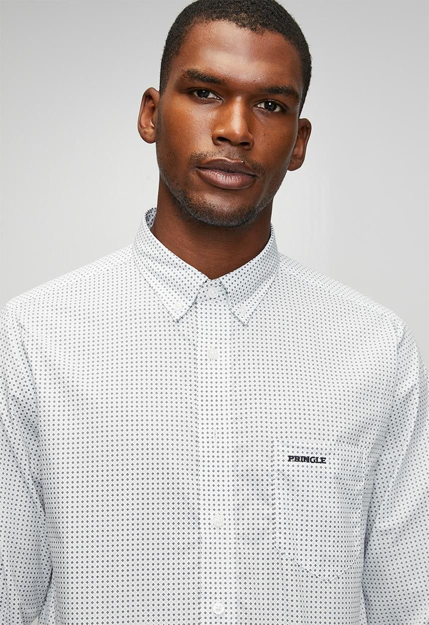 Pringle Louis Printed Long Sleeve Classic Shirt White MSL1853 PRII2129.