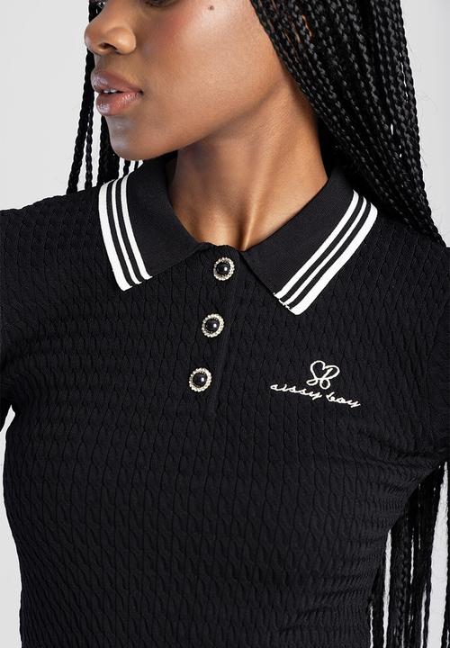 Sissy Boy Georgiana: Polo Knit Logo Shirt - Black