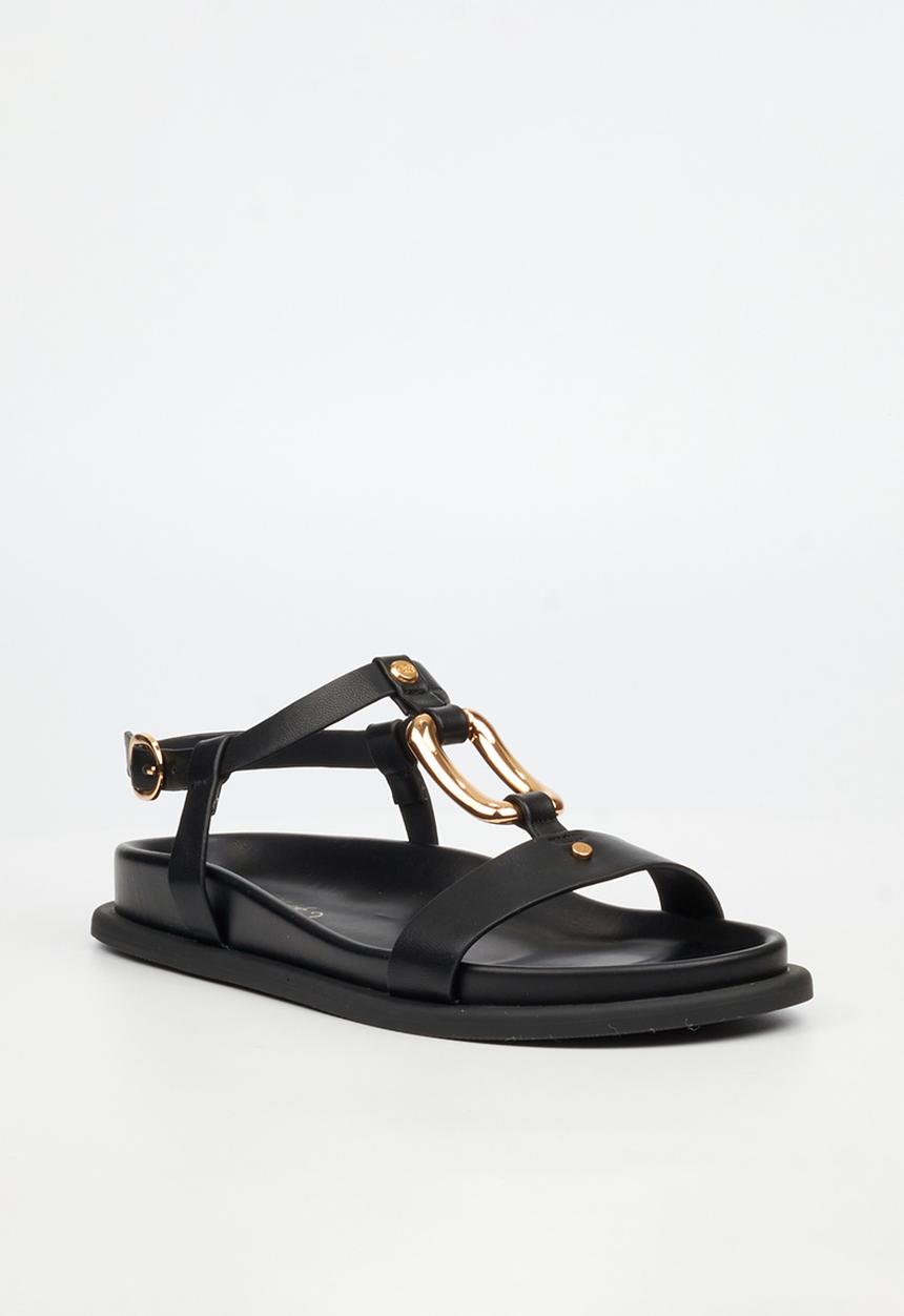 Miss Black Polpetta 4 Gold Trim Sandal-Black
