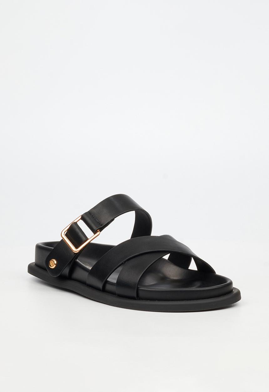 Miss Black Ladies Polpetta 9 Multi-Strap Buckle Sandal-Black