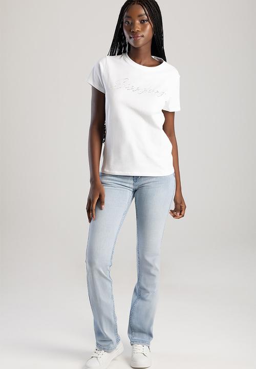 Sissy Boy Dream Drifter : Regular T-shirt With Pearl And Bling Transfer - White