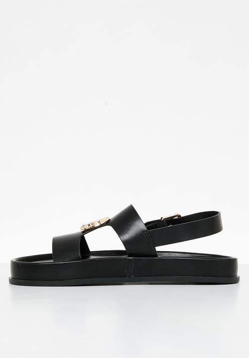 Polo Moulded Trim Leather Sandal - Black