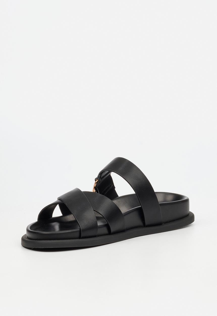 Miss Black Ladies Polpetta 9 Multi-Strap Buckle Sandal-Black