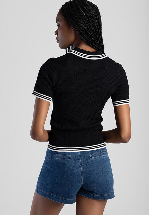 Sissy Boy Georgiana: Polo Knit Logo Shirt - Black