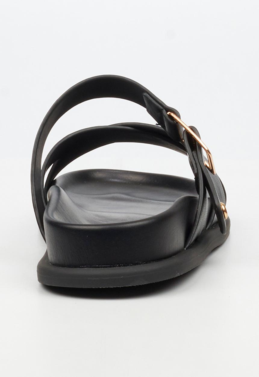 Miss Black Ladies Polpetta 9 Multi-Strap Buckle Sandal-Black