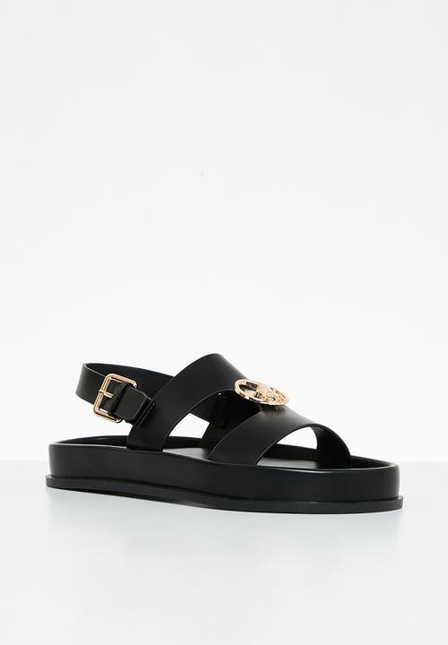 Polo Moulded Trim Leather Sandal - Black