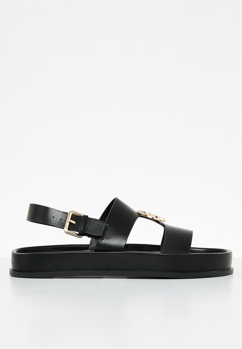 Polo Moulded Trim Leather Sandal - Black