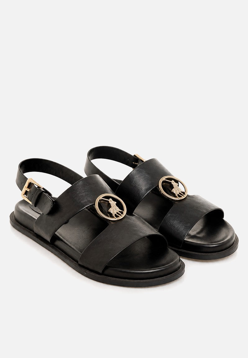 Polo Moulded Trim Leather Sandal - Black 0037972