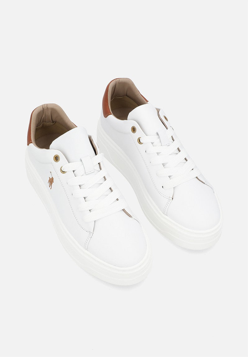 Polo Ladies Leather Platform Sneaker-White/Gold 0063334