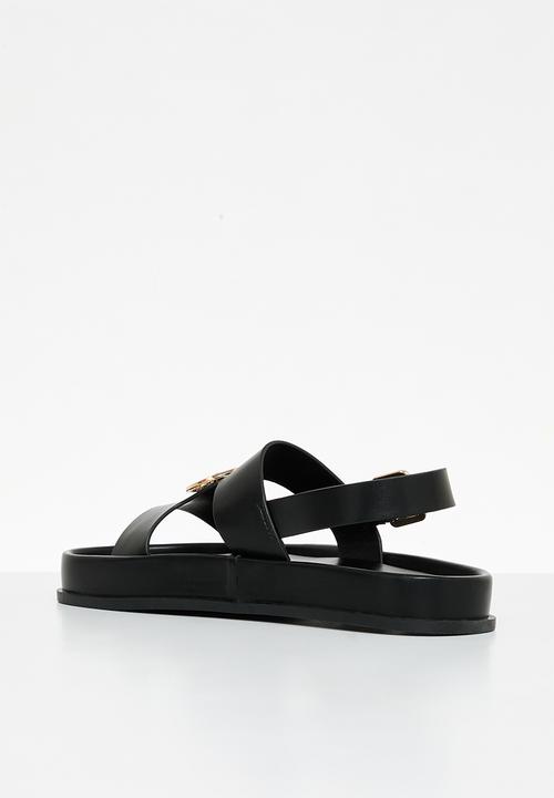 Polo Moulded Trim Leather Sandal - Black