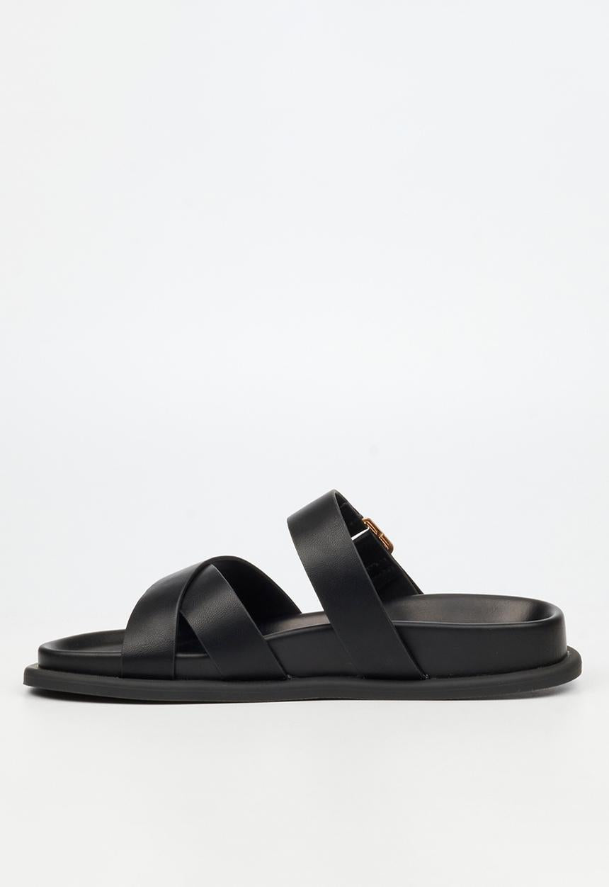 Miss Black Ladies Polpetta 9 Multi-Strap Buckle Sandal-Black