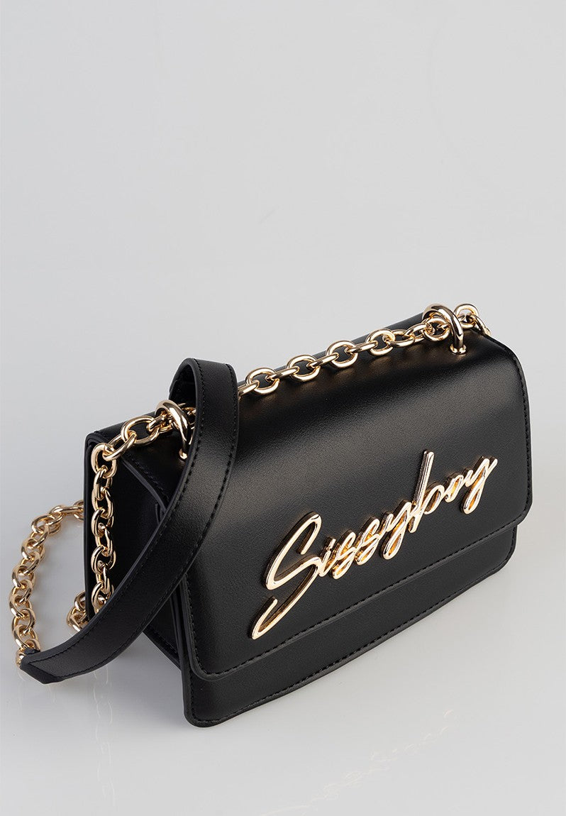 Sissy Boy Black Structured Crossbody Bag-Black BG381