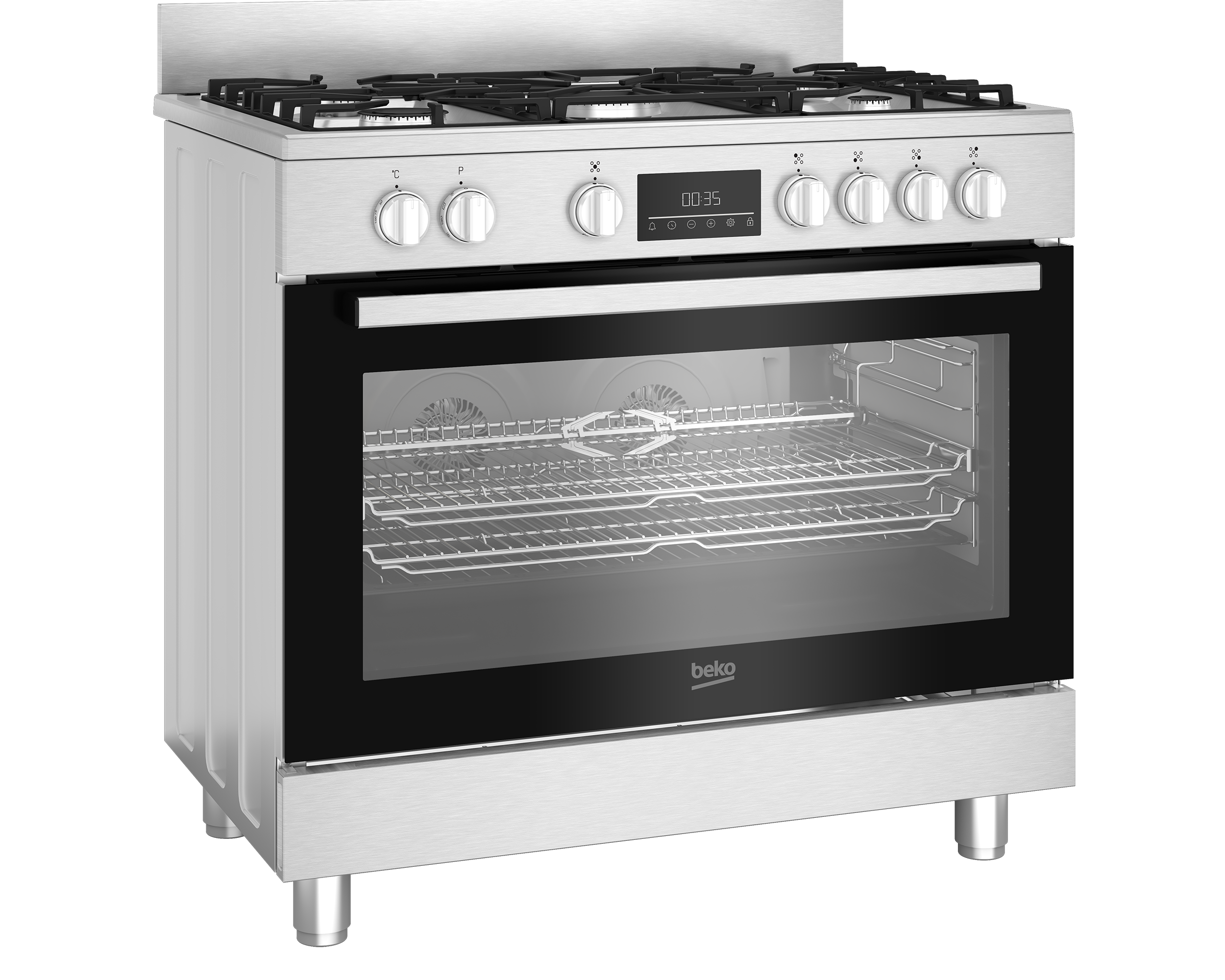 Beko 90cm Stainless Steel Multifunction Gas Range Cooker BGTW11225EX (7984758325337)