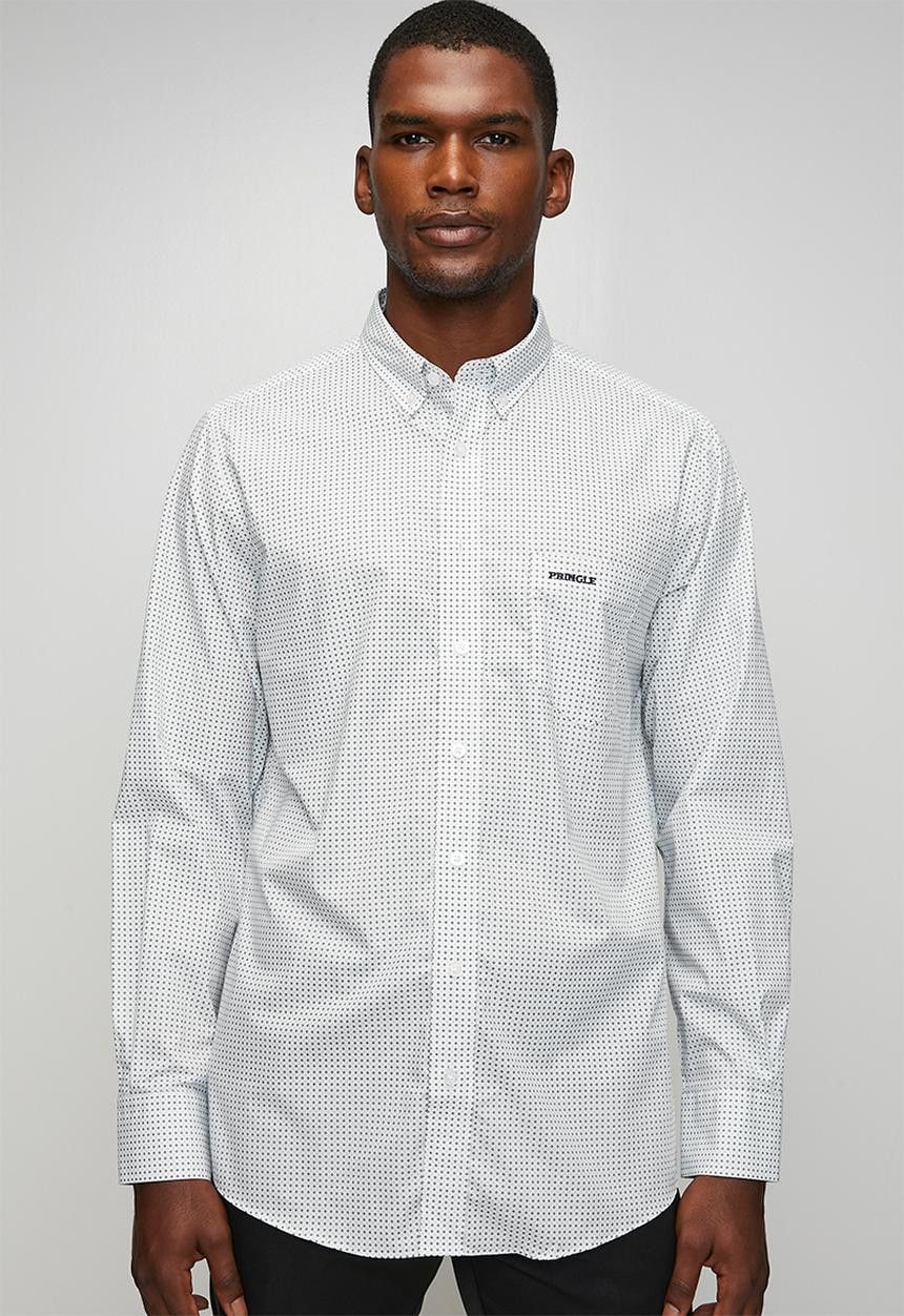 Pringle Louis Printed Long Sleeve Classic Shirt White MSL1853 PRII2129.