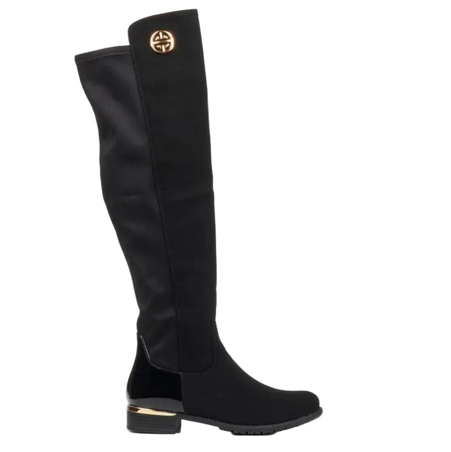 Miss Black Hadar 24 High Boots Faux Nubuck / Faux Patent Black.