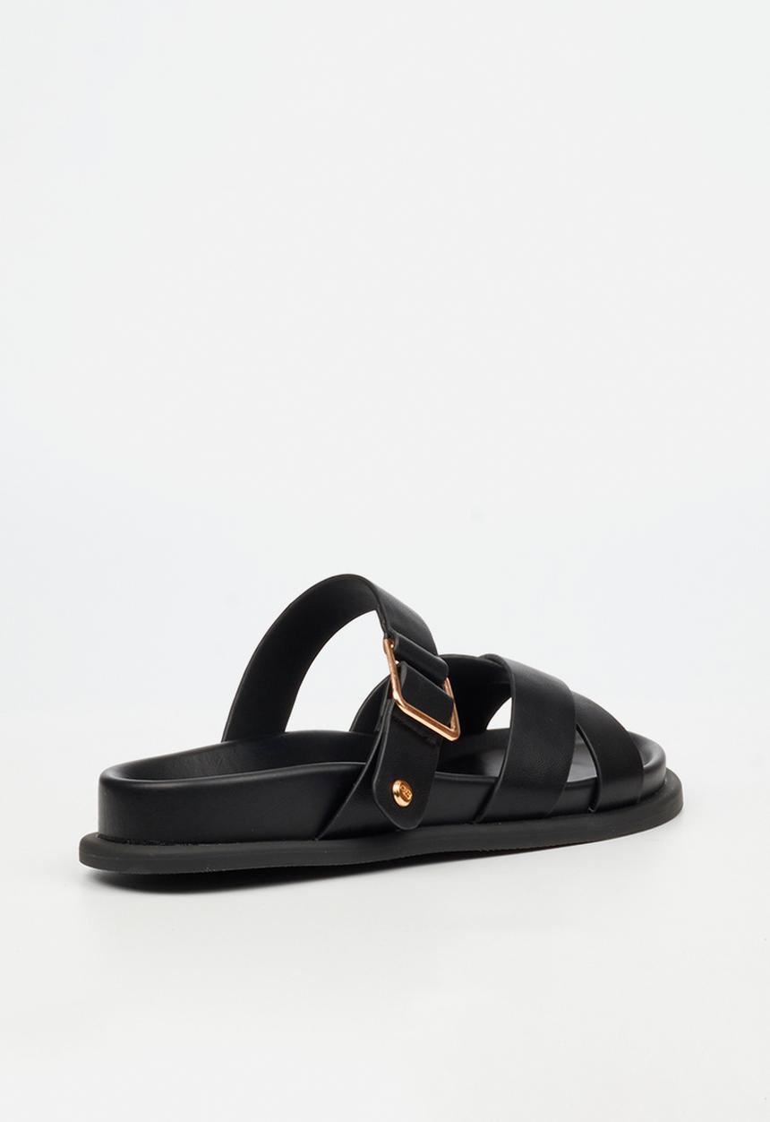 Miss Black Ladies Polpetta 9 Multi-Strap Buckle Sandal-Black
