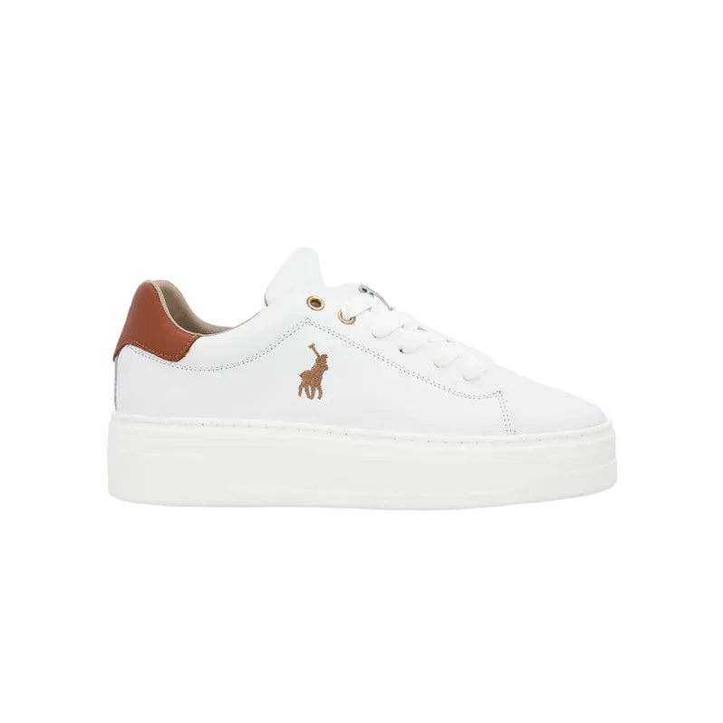 Polo Ladies Leather Platform Sneaker-White/Gold 0063334