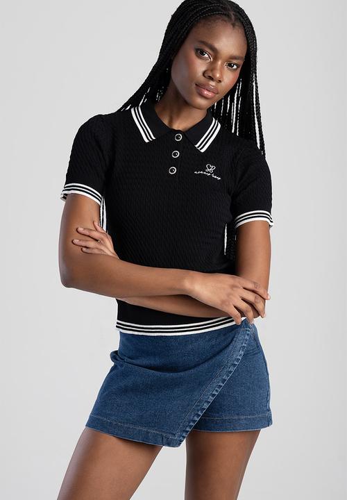 Sissy Boy Georgiana: Polo Knit Logo Shirt - Black