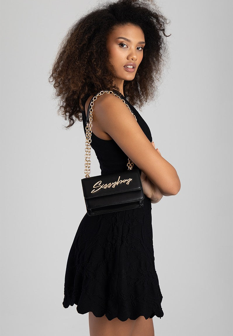 Sissy Boy Black Structured Crossbody Bag-Black BG381