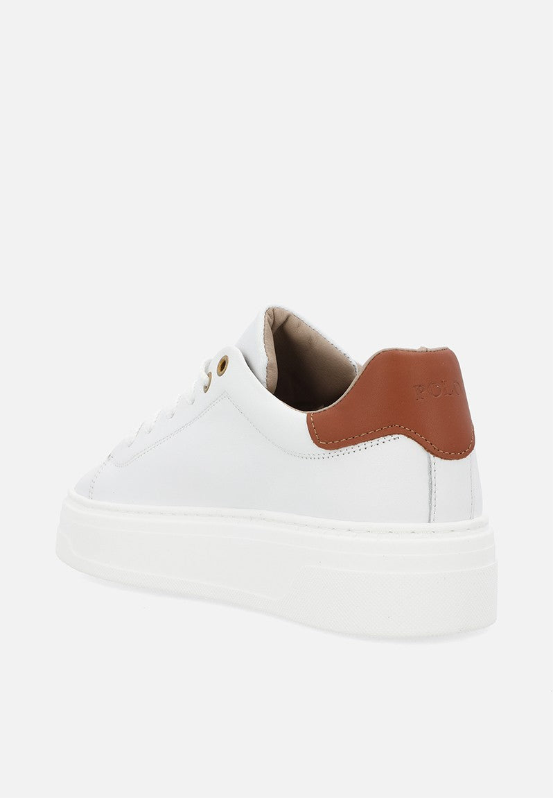 Polo Ladies Leather Platform Sneaker-White/Gold 0063334