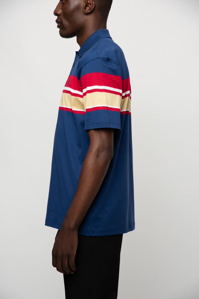 Polo Chest Stripe Double Mercerised Golfer Blue