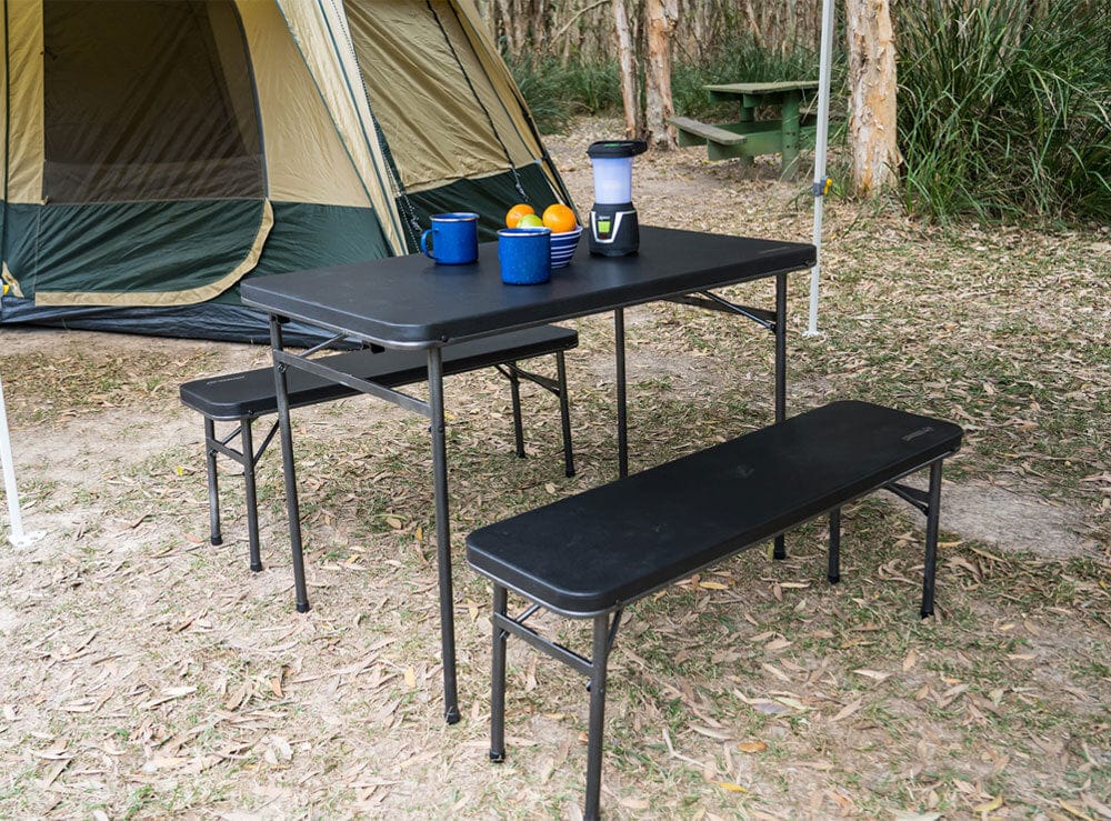 Oztrail Camping Bench Oztrail  Ironside 3 Piece Picnic Set  FTA-IRPS-D Black