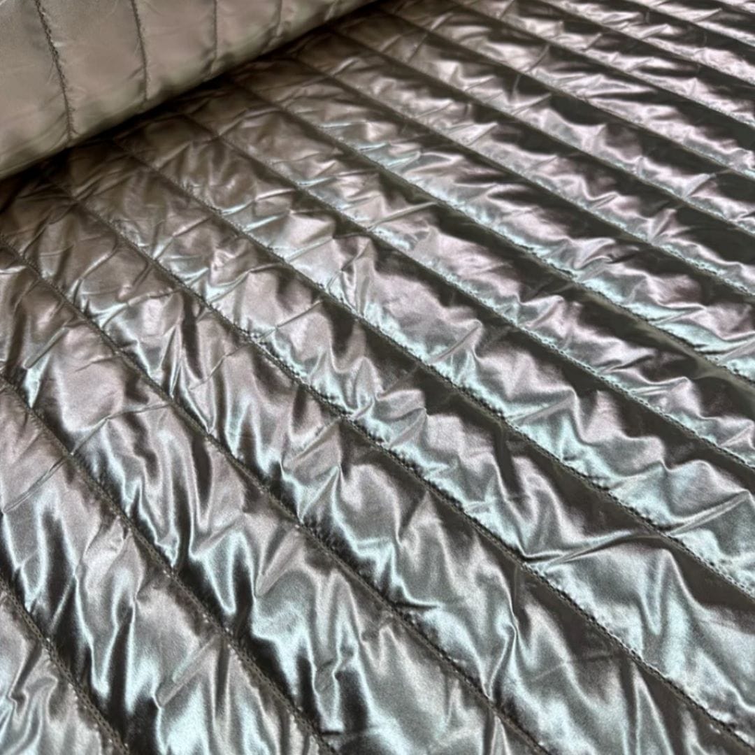 PADDED JACKETING Dress Fabrics Montcler Metallic Foil Fabric Mink 140cm (7287817961561)