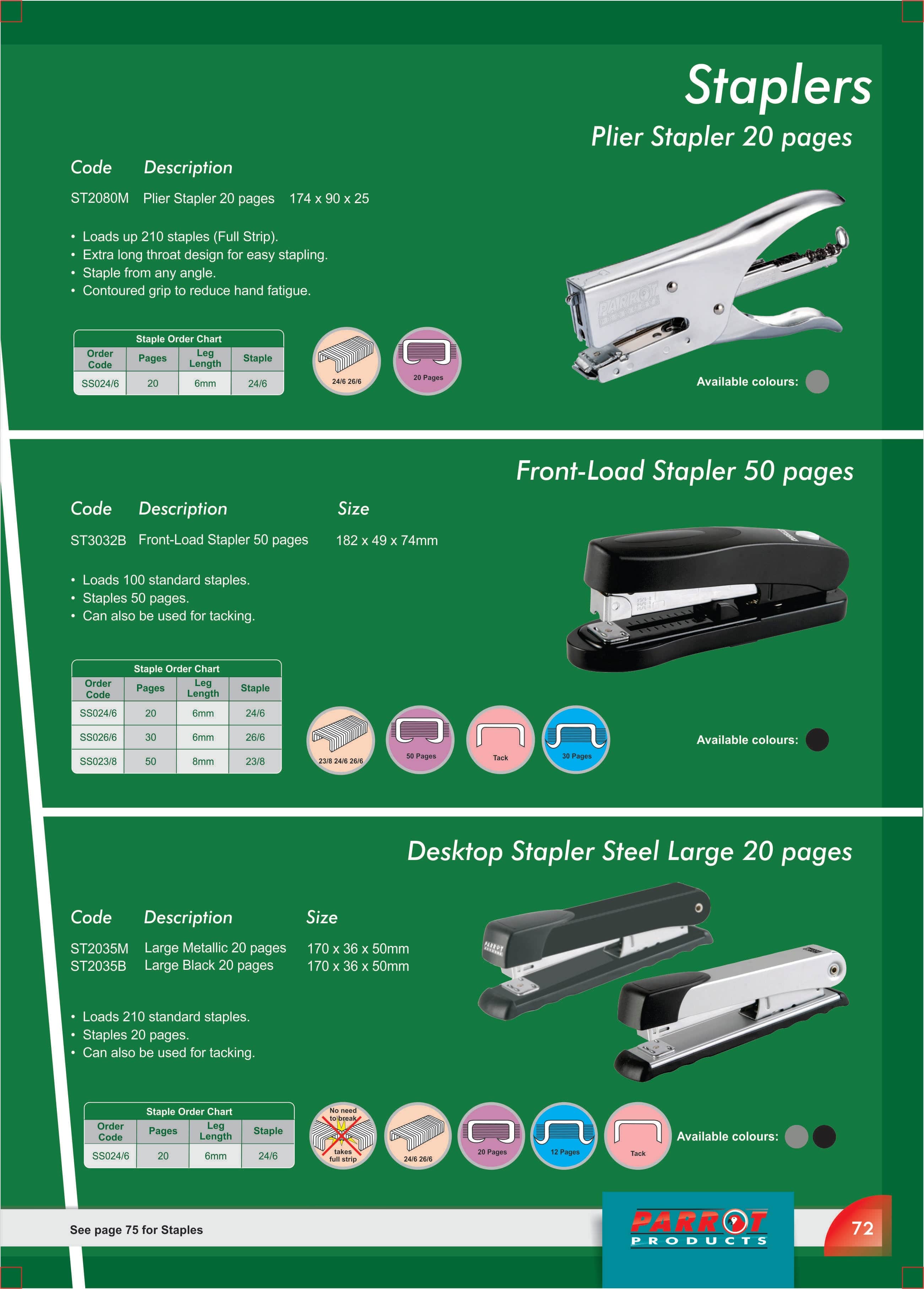 Parrot School Stationery Parrot Front Load Stapler Black 50 Pages ST3032B (7409426301017)