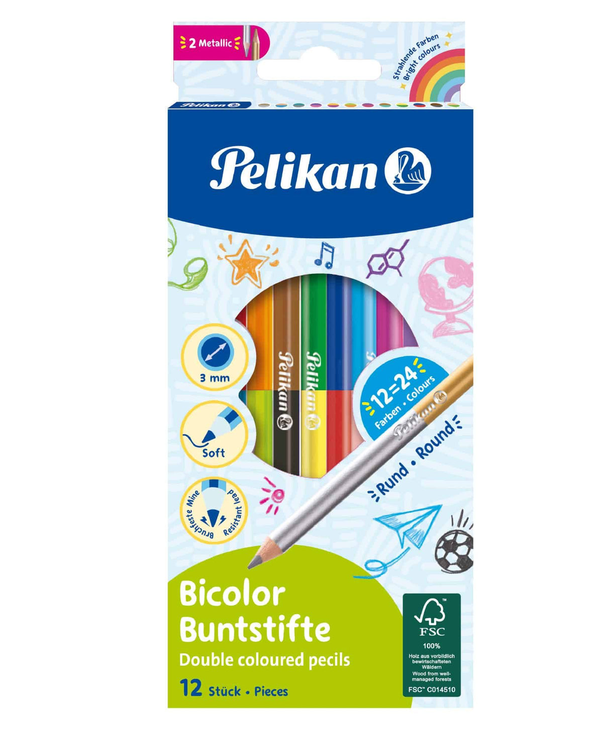 Pelikan Pencil Pelikan Colored Pencils Bicolor, Round 12 Pieces 700146